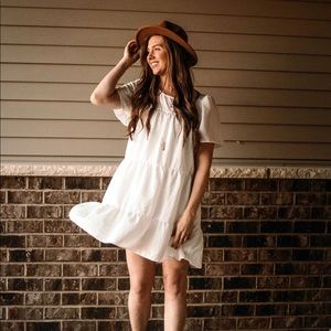 Flowy Tiered Short Sleeve Dress White